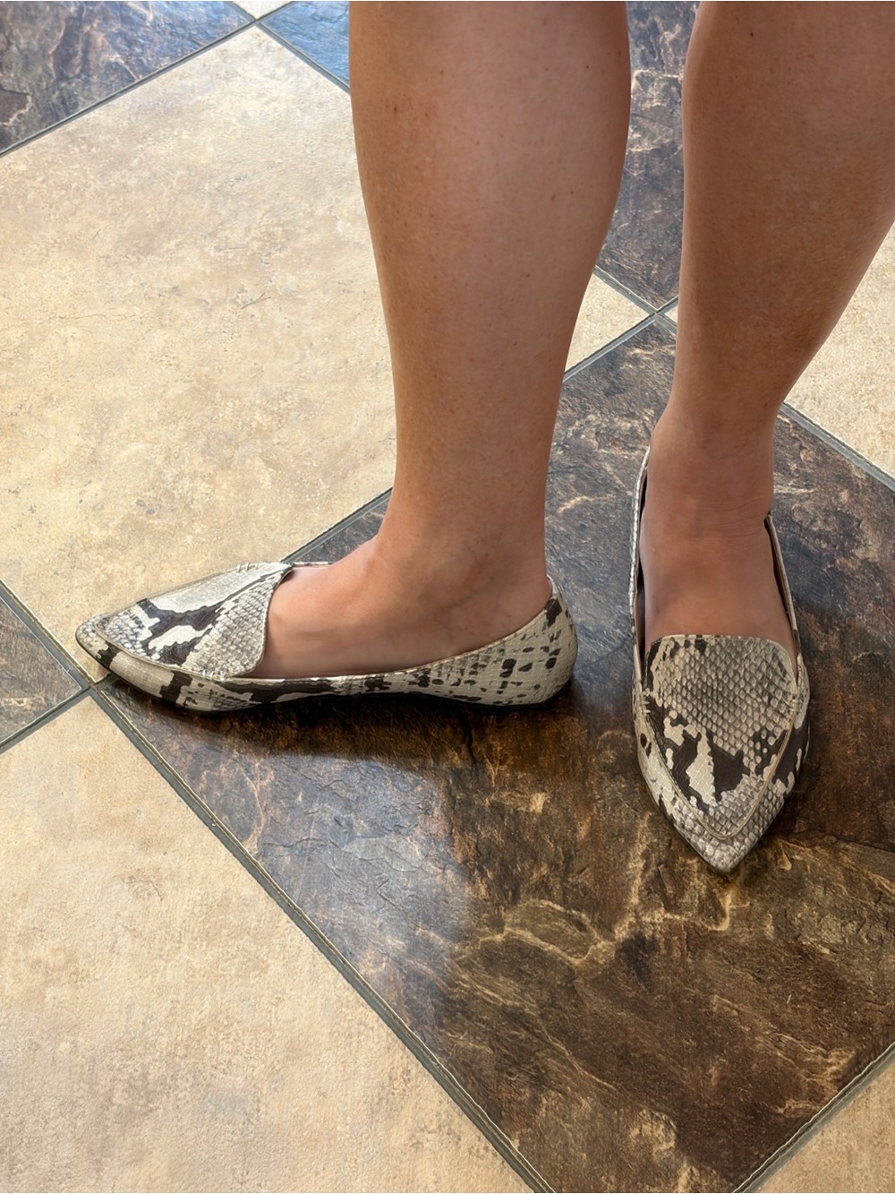 Madden Girl Snake-Print Pointed Toe Flats - Gray/Black